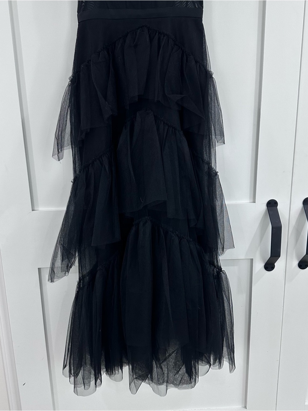 BCBGMAXAZRIA Oly Tiered Ruffle Tulle Evening Gown Black Size 6 - Picture 8 of 14